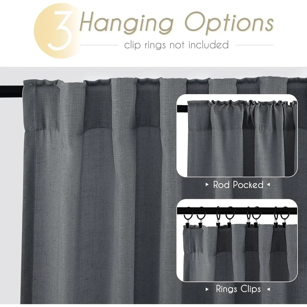 Dark Gray Curtains for Living Room Back Tab Modern Farmhouse Semi Sheer Gray ...